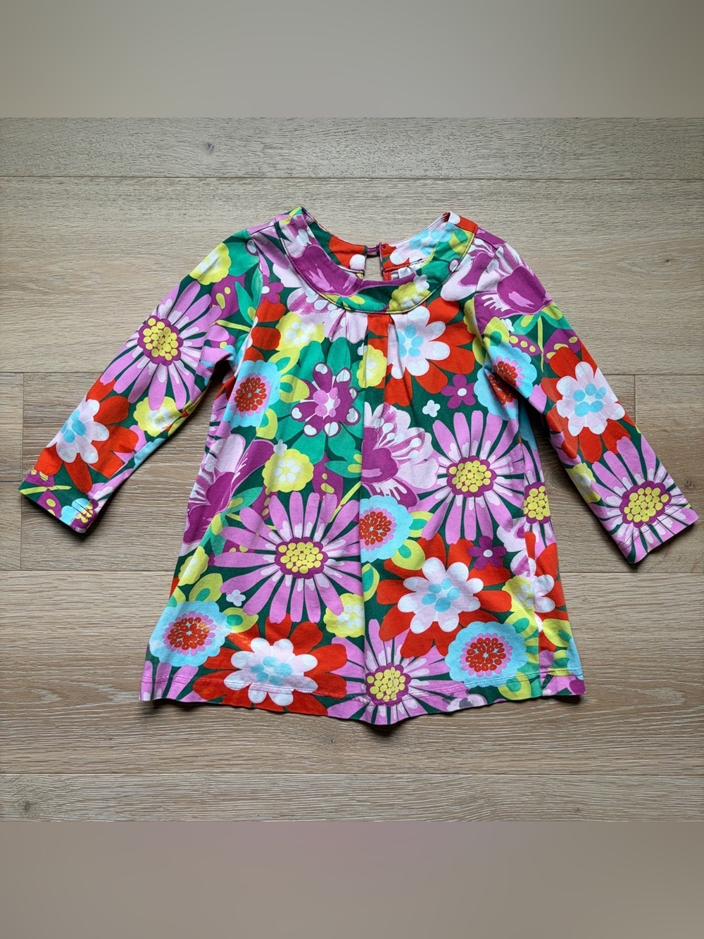 Hanna Andersson Girls Floral 100%Cotton Dress Sz 100/4T Colorful Long Sleeve*L14